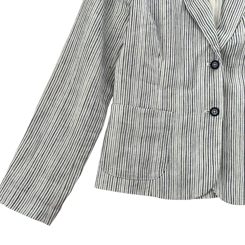 Cartonnier by Anthropologie Blue Striped 100% Linen Blazer Jacket SZ 4 - Picture 4 of 11